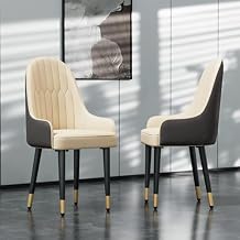 Dining Chairs Set of 2: Faux Leather Upholstered Modern Chair with Arched Backrest - Armless Accent Chairs with Metal Legs for Kitchen Living Room Bedroom (Creamy White)