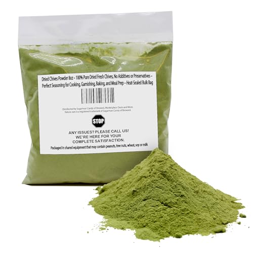 Dried Chives Powder 8oz 100% Pure Dried Fresh Chives, No Additives or Preservatives Perfect Seasoning for Cooking, Garnishing, Baking, and Meal Prep Heat-Sealed Bulk Bag