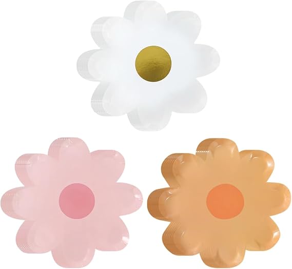 FSSTUD 30 Pcs Daisy Paper Plates Flower Shaped Dessert Plates Boho Baby Shower Paper Plates Spring Floral Party Plates Cute Summer Food Plates