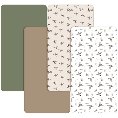 CroBlissful 4 Pack Mallard Duck Baby Crib Fitted Sheet 52 x 28 Duck Hunting Stretchy Neutral Fitted Crib Mattress Sheet Mallard Baby Bedding for Standard Mattress Gift Set
