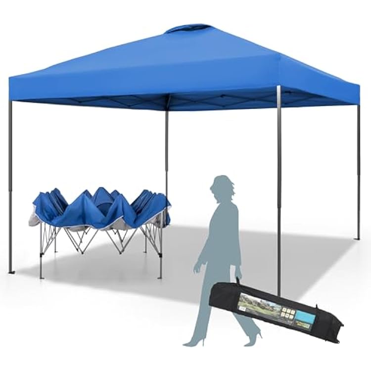 GREEN PARTY 10x10 Pop up Canopy Tent, Heavy Duty Outdoor Instant Canopy Shelter with Wheeled Carry Bag, Blue