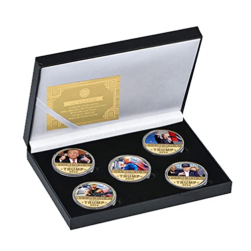 Wr 2024 Donald Trump Gold Coin Set in Box, Gold Plated Collectible Coin of 45th President of The United States 5pcs