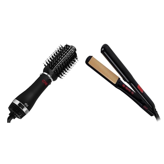 CHI 4-in-1 Blowout Brush Ceramic Ion Volumizer & G2 Flat Iron Titanium Ceramic Plates