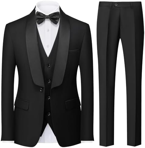 Mens 3 Piece Tuxedo Suit for Men One Button Jacket Suits Slim Fit for Wedding Prom Blazer Vest Pants