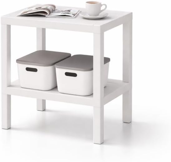 sugodesign OMBEG 2-Tier Multipurpose Side Table Bedside Table Rectangular Waterproof Plastic Load Capacity 10 kg per Shelf for Bathroom Kitchen Balcony Bedroom (White)
