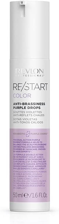 REVLON PROFESSIONAL RE/START Colour Anti-Brassiness Purple Drops, 50 ml, Anti-Yellow Beauty Drops, for Neutralizing Unwanted Yellow & Orange Shades in Hair Colour, for Tinted Blonde