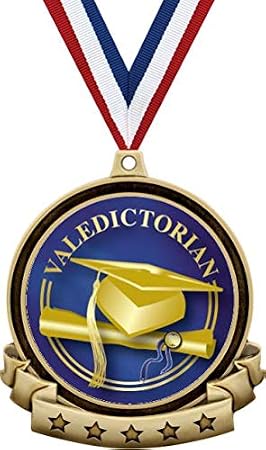 Graduation Medals - 2.5" Gold Graduate Valedictorian Medal Award Includes Red White and Blue Neck Ribbon, Great Valedictorian Awards