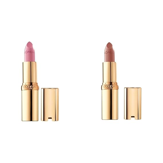 L'Oreal Paris Colour Riche Original Creamy, Hydrating Satin Lipstick Bundle with Argan Oil and Vitamin E, Tickled Pink, Fairest Nude, 1 Count Each