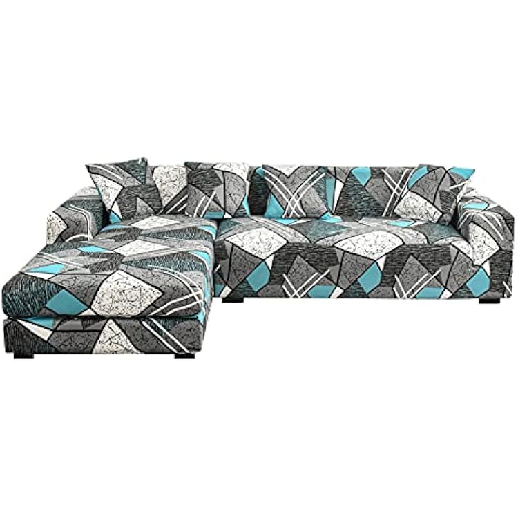LiveGo L Shape Sofa Cover Sectional Couch Slipcover 2 Piece Stretchy Elastic 3 Seater Chaise Sofa Furniture Protector Slip Covers with 4pcs Pillowcases for Living Room Pets Kids Style-3585