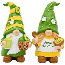 Summer Decor Avocado Gnome Set of 2, Avocado Theme Kitchen Decor Figurines, Spring Summer Farmhouse Decor for Tiered Tray Coffee Bar Shelf, Gnome Gifts for Women