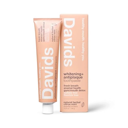 Davids Fluoride Free Toothpaste, Teeth Whitening, Antiplaque, SLS Sulfate Free, Promotes Enamel Health, Mouth & Gum Detox, EWG Verified, Natural Herbal Citrus Mint, 5.25oz