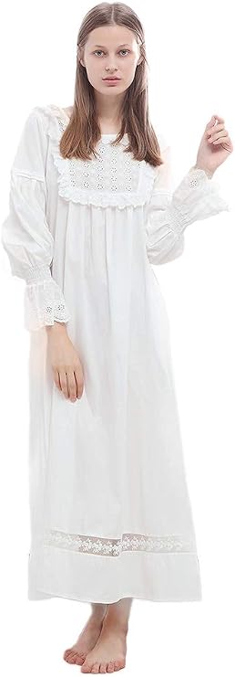 Victorian Princess Style Cotton Nightgown for Women Vintage Palace Sleepwear