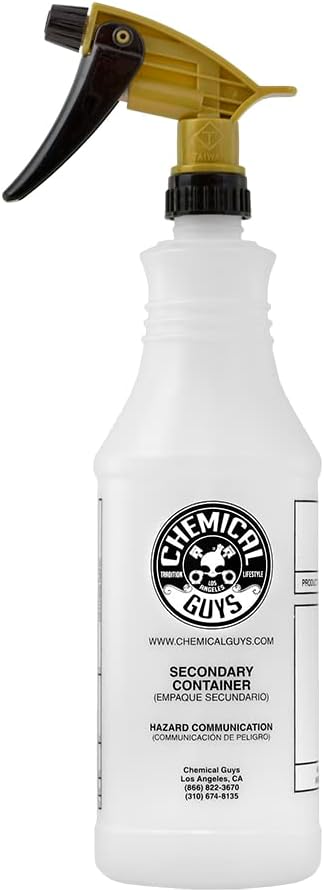 Chemical Guys, Acid-Resistant Sprayer with Heavy Duty Bottle, White, 32 oz | Viton seals resist wheel cleaners, degreasers and APCs that eat standard triggers; nozzle adjusts from fine mist to stream