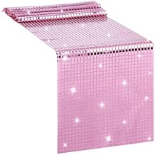 Grevosea Glitter Disco Table Runner, 12 x 72 Inch Mirror Silver Table Runner Sequin Tablecloth Disco Party Decorations for 70s 80s Theme Party Bachelorette Wedding Supplies (Pink)