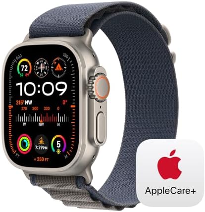 Apple Watch Ultra 2 [GPS  Cellular 49mm] Smartwatch with Rugged Titanium Case & Blue Alpine Loop Small. Fitness Tracker, Precision GPS, Action Button, Carbon Neutral With AppleCare 2 Years