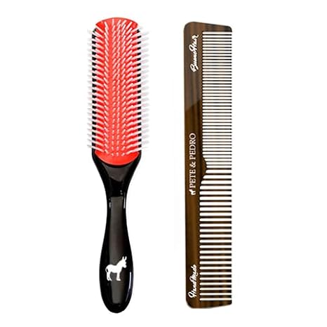 Pete & Pedro Cushion 9-Row Styling Hairbrush & Classic 7" Comb Set