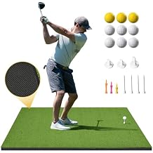 Shopsource 5x4ft Golf Hitting Mat, Thickened 21mm/31mm/36mm Artificial Turf Golf Practice Mats for Indoor Outdoor Backyard Driving Swing Training with 9 PU Balls, 3 Rubber Tees, 7 Tees