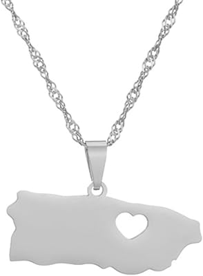 Puerto Rico Flag Map Pendant Necklaces Fashion Enamel Stainless Steel Puerto Ricans Hollow Heart Map Charm Jewelry for Women
