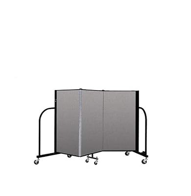 Screenflex Standard Room Divider with Metal Frame, 3-Panel Folding Portable Partition Privacy Walls for Schools and Offices, 4 H x 5-9 W - Vinyl Granite