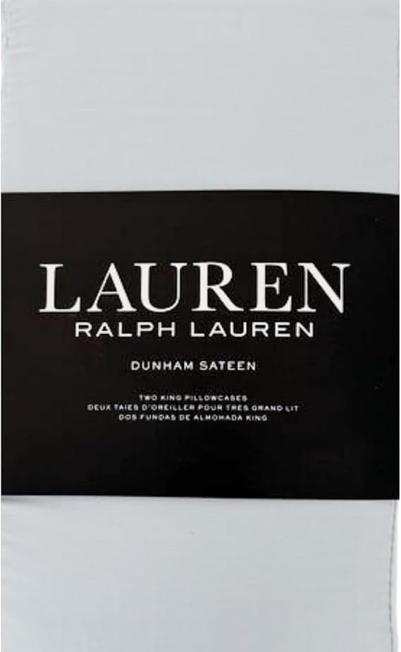 Ralph Lauren Dunham Sateen Pillowcases Set of 2 King Size, 100% Cotton Sateen, Ultra-Soft & Breathable, Celestial Blue