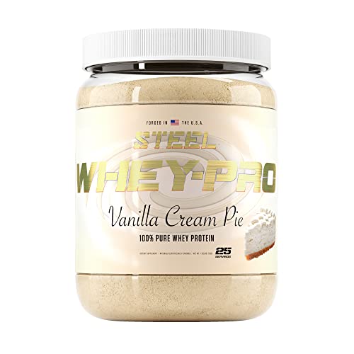 Steel Supplements Whey-Pro | 100% Pure Whey Protein Powder for Men and Women | Vanilla Cream Pie | Muscle Gain & Lean Muscle Recovery | Gluten Free | 1.65 lbs | BCAA 5g | Non-GMO | 25 Servings