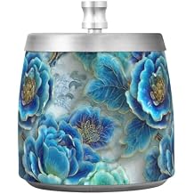 Blue and White Jade Print Flower Stainless Steel Big Ashtrays with Lid for Patio Balcony Indoor Cute Non-slip Ash Tray Sets for Men Women cenicero con tapa para cigarrillos