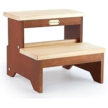 Wooden Two Step Stool for Adults and Kids, Bed Stepstool with Two-Colour, Heavy Duty for Bathroom/Kitchen/Bedside Step Stool, Holds up to 500LBS Capacity (Pine)