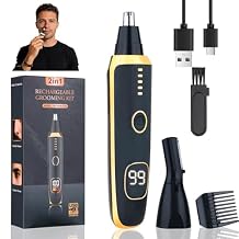 LED Display Eyebrow & Nose Hair Trimmer Clipper for Men Women,2026 Rechargeable 2 in 1 Painless Ear & Facial Hair Trimmer with Powerful Motor and Dual-Edge Blades Easy Cleansing (Black)