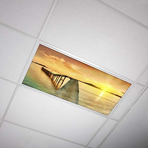 Fluorescent Light Cover for Classroom Ceiling Lights - Premium Backlit Film Insert 2x4 22.38x46.5 Florescent Fixture Pack of 1 School, Office, Sensory, Improve Focus, Eliminate Headaches - Beach