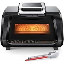 Indoor Air Fryer Grill Combo, 7-in-1 Smokeless Electric Grill with Easy View Window, 1750W Air Fryer Oven with 4QT Capacity, Non-Stick Plates & Silicone Tongs