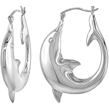 3 sizes Sterling Silver Creole Dolphin Hoop Earrings for Women Click Top High Polished