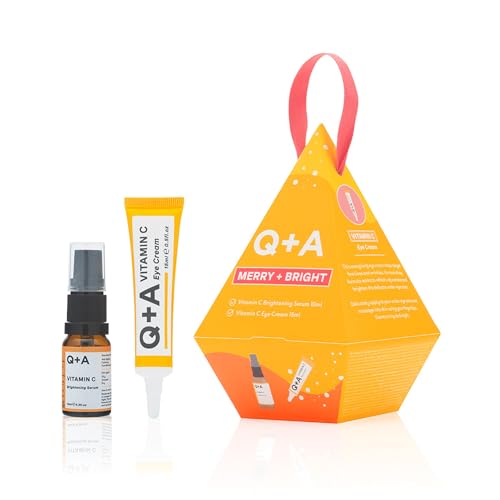 QA Merry  Bright Gift Set, Vitamin C Skincare Duo, Brightening Serum 10ml & Eye Cream 15ml, Radiance-Boosting Gift for Hydrated, Glowing Skin, Stocking Stuffers
