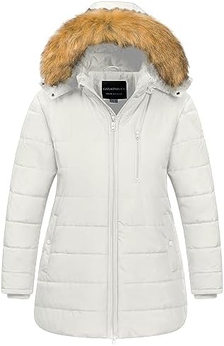 CREATMO US Womens Plus Size Winter Coats Long Puffer Jacket Fleece Lined Parka Removable Fur Hood Available in 1X To 5X