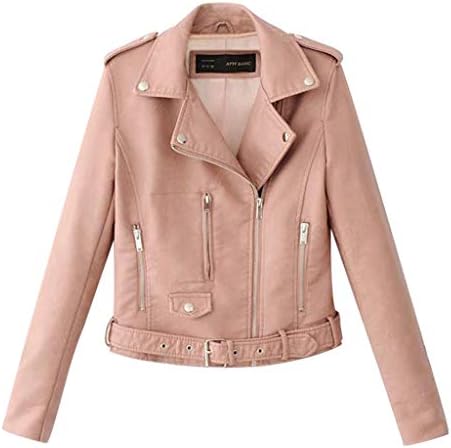 WUAI-Women Trendy Faux Leather Moto Biker Jacket Classic Side Zipper PU Coats Outwear Plus Size