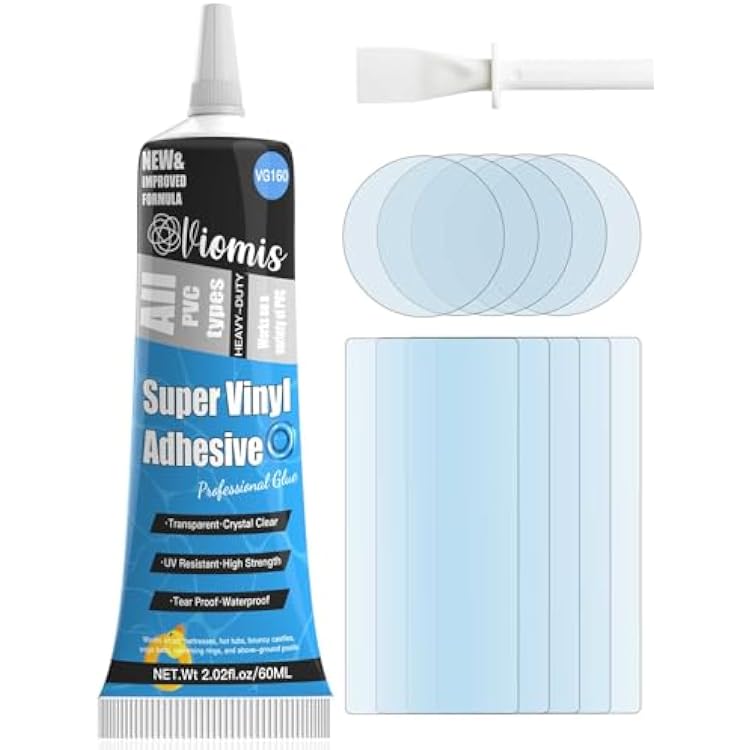 Pool Liner Patch Repair Kit | Transparent Air Mattress Patch Kit | Inflatable Patch Repair Kit for Swimming Ring, Air Mattress, Bounce House, Hot Tub, Inflatables, Tent | PVC Glue 60ml 1Pack