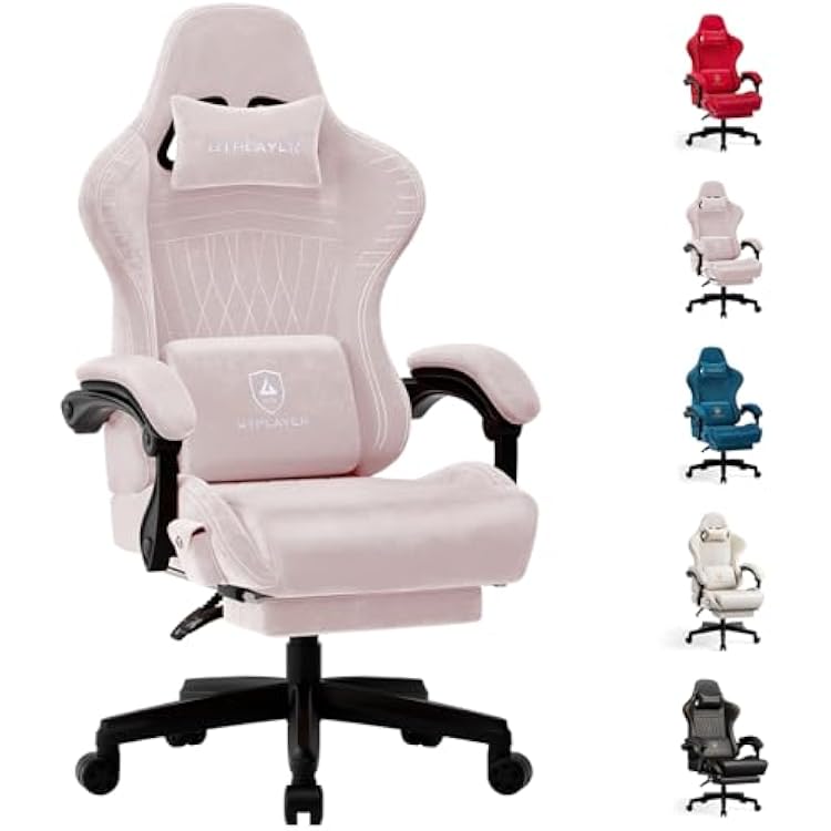 GTPLAYER Gaming Chair with Speakers, Video Game Chairs with Footrest, PC Gamer Chairs for Adults - Padded High Back Ergonomic Reclining Silla Gamer, Linkage Armrest, ACE Pro, Pink Velvet