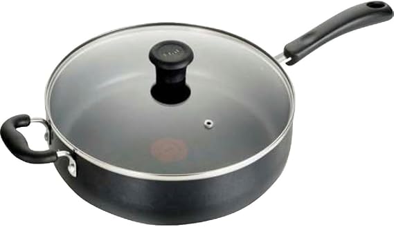 T-Fal Specialty Nonstick Saute Pan with Glass Lid 5 Quart, Oven Broiler Safe 350F, Cookware, Deep Frying Pan with Handle, Skillet, Kitchen, Pots and Pans, Dishwasher Safe, Black