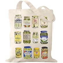 Pairxily Pickle Jar Canvas Tote Bag Funny Aesthetic Vintage Bag For Women Utility Novelty Reusable Shopping Bags Pickles Gift
