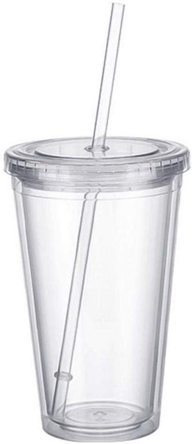 Clear Insulated Plastic Coffee Cup with Lid and Straw Double Wall Tumbler Reusable Travel Mug for Hot Cold Drinks Leakproof Spill Proof Lightweight Beverage Container