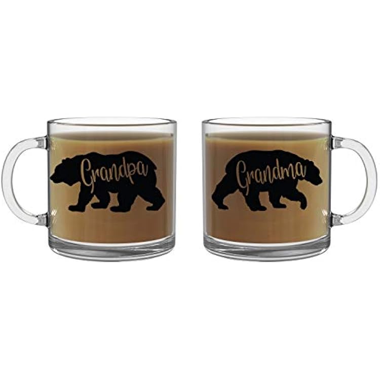 CBTwear Grandma Bear, Grandpa Bear Mugs - Grandparents Gift Set - 13oz Glass Coffee Mug Couples Sets - Funny His and Her Gifts - Husband and Wife Or Nana and Papa Anniversary Presents