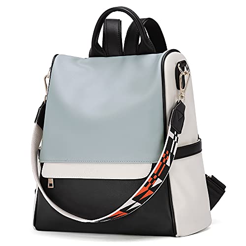 CLUCI Womens Backpack Purse Fashion Leather Ladies Travel Large Designer Convertible Shoulder Bags Grey With Blue