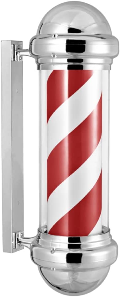 Barber Pole Barber Shop Pole Sign Rotating Lighting Stripe Illuminating Pole Hair Salon Wall Hanging LED Downlights,Red Blue White (Red and White)