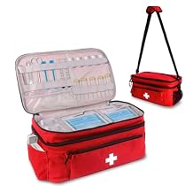 First Aid Bag Empty Large 16x8.3x7 inch with Adjustable Shoulder Strap, Medical Organizer for Pet First Aid Kits, Home Travel Camping Emergency Supplies Storage (Red)