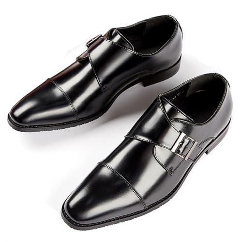 Mens Genuine Leather Monk Strap Loafers Fashion Classic Cap Toe Low Top Slip On Dress Oxford Shoes Business Casual Office Wedding Formal Shoes