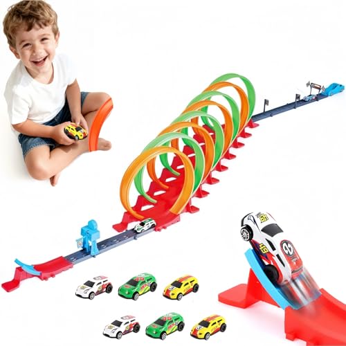 Slot Car Race Track Sets with 8 x 360 Loops & 6 High-Speed Cars,Car Race Track Sets for Kids 3-5 4-8 8-12, Racing Game Car Toys Gifts for Boys Girls Birthday,Christmas