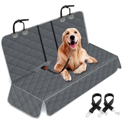Yuntec Dog Car Cover for Back Seat Pet Protector Waterproof Bench Car Seat Cover, Nonslip Rear Seat Cover fits Middle Armrest for Most Cars Trucks SUVs - Grey