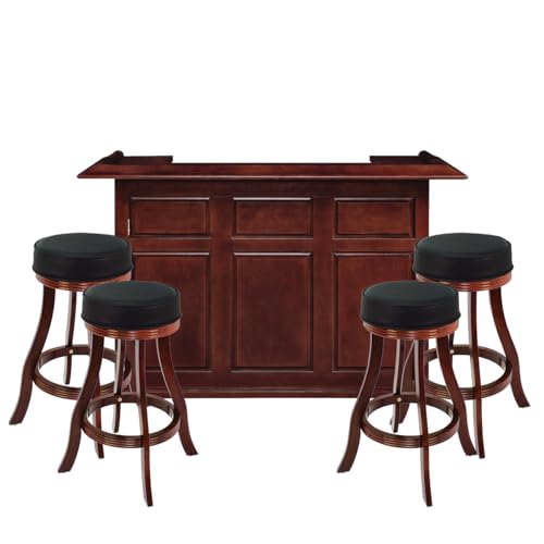 RAM Game Room Home Bar - English Tudor - 72 with 4 Matching Backless Barstools
