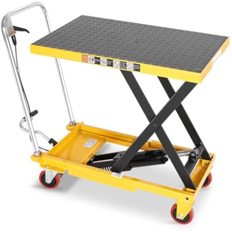 Hydraulic Lift Table Cart, 330 lbs Capacity Manual Scissor Lift Table, 28.5 Max Height, Heavy Duty Hydraulic Lift Cart with Wheels & Non-Slip Platform for Material Handling and Transport