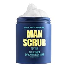 Body Prescriptions Mens Exfoliating Body Scrub Ultimate Skin Cleansing Wash in Jar with Twist-Top Lid, For All Skin Types, 21 Ounce (Pack of 1), Tea Tree