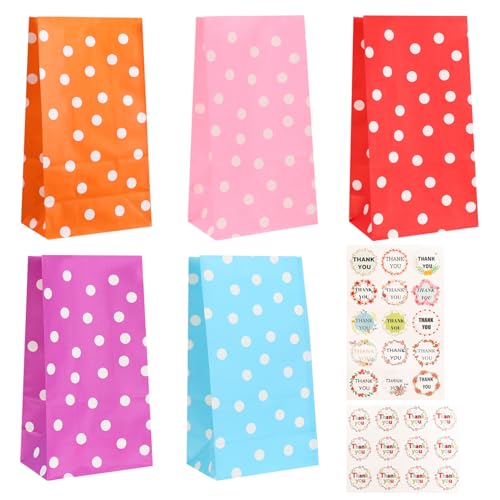 Party Favor Bags 25 Pcs Paper Gift Bags with Stickers Colorful Small Goodie Bag Treat Candy Bag for Celebration Birthday Festivals Parties Weddings